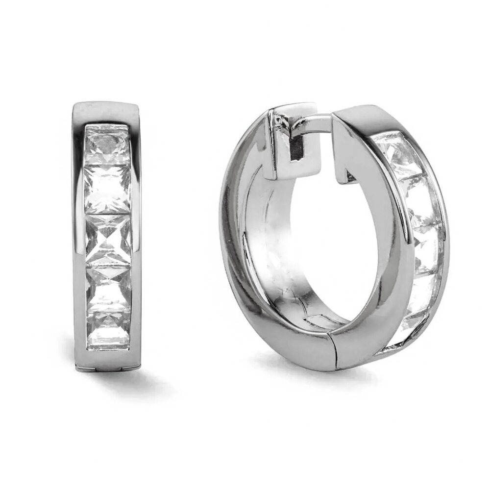 Classic Princess Cut White Gold Plated 925 Sterling Silver Huggie Hoop Earring